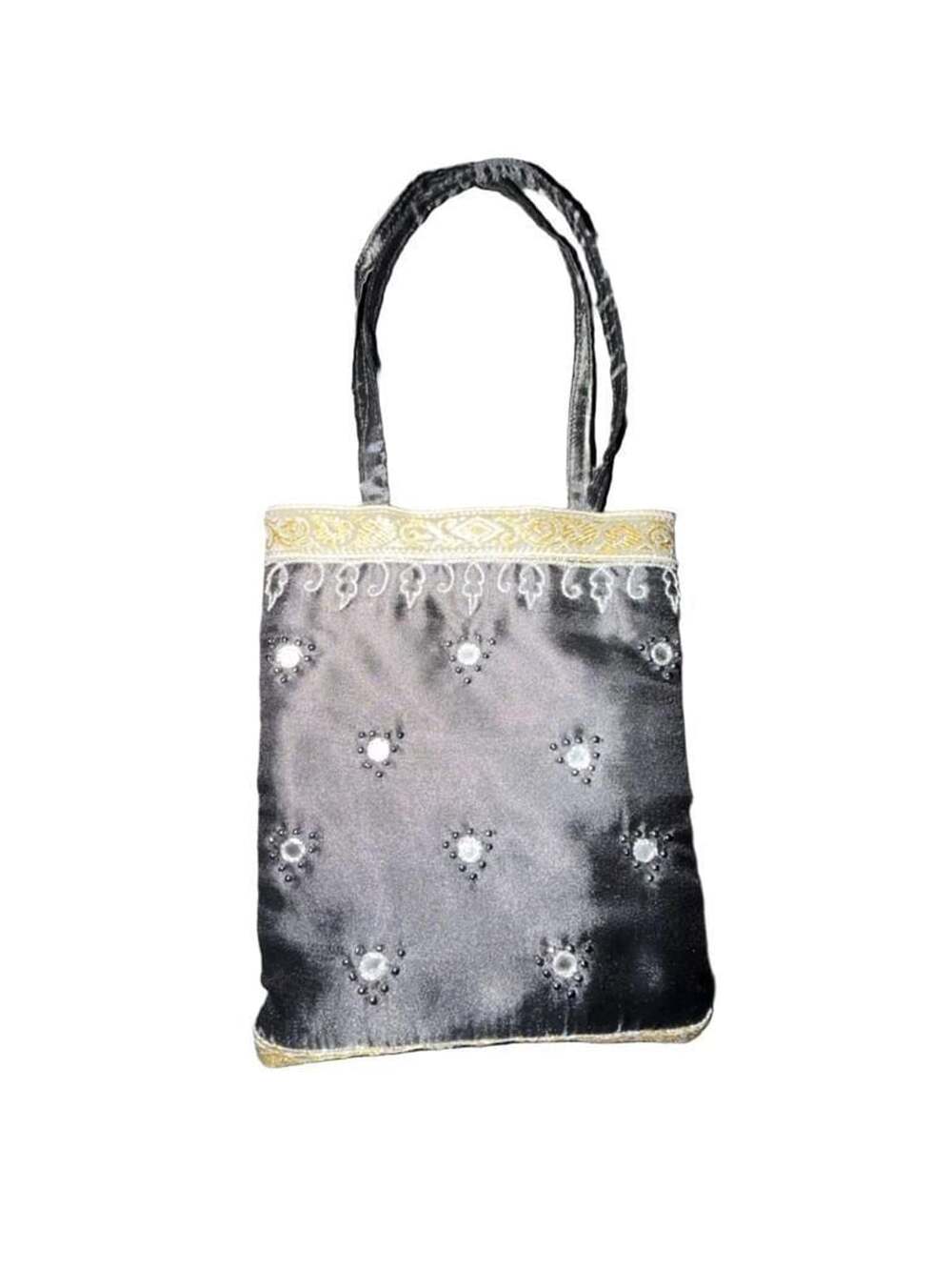Vintage Esteban Ramos Black Satin Beaded Mirror Work Evening Bag Purse